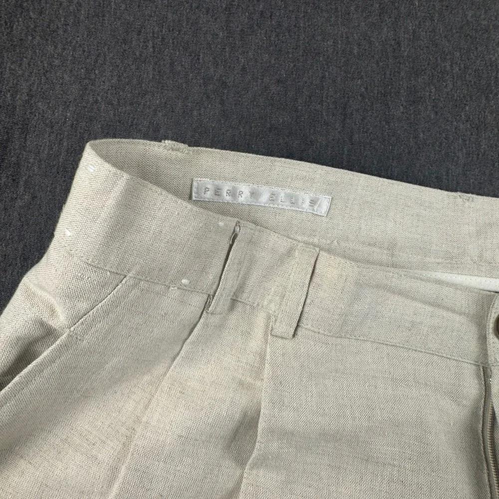 Perry Ellis Mens 36x30 Linen Cotton Blend Pleated Cuffed Trousers Beige Oatmeal